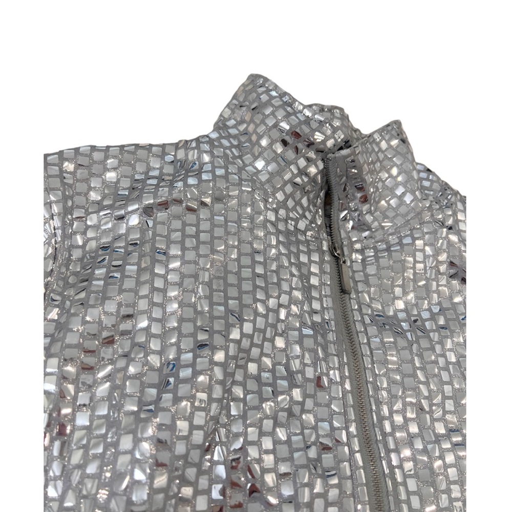 Shiny metallic silver zip jacket womens small